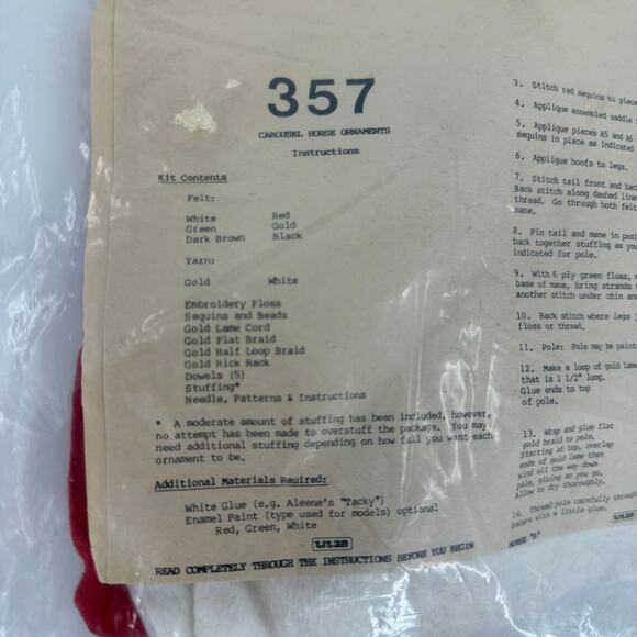 Vintage Titan Felt Carousel Horse Ornaments Kit #357 Christmas Sequin NO PHOTO - Picture 2 of 3